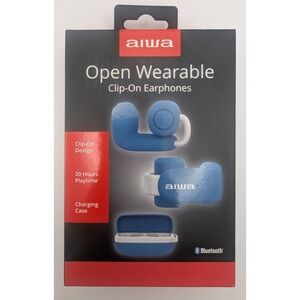 AIWA Open Wearable Clip-On Earphones Bluetooth Wireless Blue with Charging Case